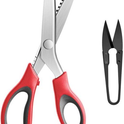 KUONIIY Ciseaux Dentelés, Ciseaux à Coudre de Qualité Professionnelle, 23 cm, Rouge et Noir