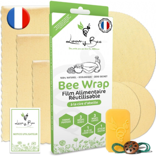 Emballage Cire d'abeille Réutilisable - Lot de 6 - Film Alimentaire 