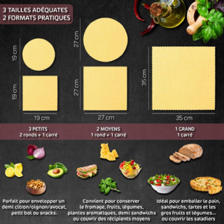 Emballage Cire d'abeille Réutilisable - Lot de 6 - Film Alimentaire 