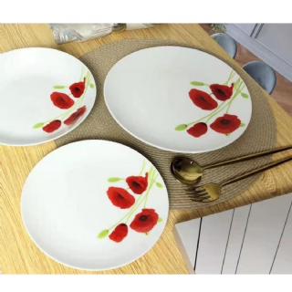 Service de table en porcelaine 18 pièces Coquelicot rouge et blanc