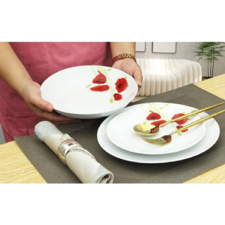 Service de table en porcelaine 18 pièces Coquelicot rouge et blanc