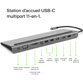 Station d'accueil PC portable Belkin Station d''accueil Multiport USB-C 11-en-1