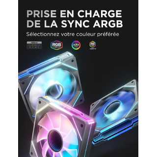 AsiaHorse Ventilateur de boîtier PC Reverse ARGB 120MM [Lot de 3] [Infinity Mirror] [HDB] Ventilateur RGB 1800 RPM/ 61.5CFM/ 24 LEDs 5V 3PIN ARGB et.