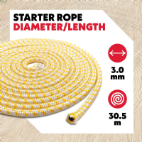 Oregon - Corde de Lanceur de 3 mm x 30,5 mm pour Tronçonneuses et Débroussailleuses, Cœur en Polyamide, Résistant à l'Huile et au Pétrole (522852)