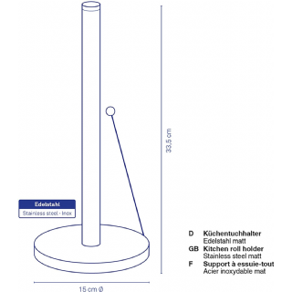 kela Porte-Rouleau de Cuisine Vertical, également pour Rouleaux épais, Porte-Rouleau de Papier Hauteur 33,5 cm, Rollo, Acier Inoxydable Mat