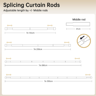 Tringles à rideaux extensibles 76-208 cm, diamètre 19 mm