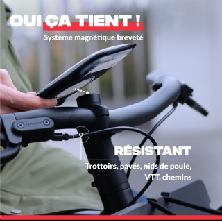 SHAPEHEART innovation française, Support telephone vélo magnétique Pro avec pochette détachable imperméable. Porte téléphone vélo électrique. Support telephone vélo, trottinette, VTT.. Accessoire vélo