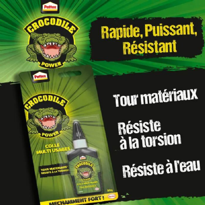 Pattex Crocodile Power | Colle Multi-Usages (50 g) – Colle transparente pour toutes conditions – Colle forte tous matériaux même flexibles – Colle universelle puissante