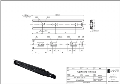 1 paire (2 PIÈCES) SO-TECH® Glissières à Extension Complète Coulisses de Tiroir noires 250 mm (insérées) à Billes