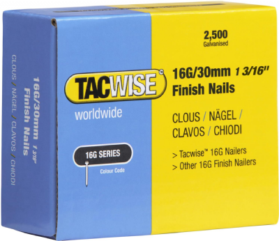Tacwise 0293 Clous de Finition Galvanisés de Type 16G / 30 mm, Lot de 2500 
