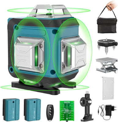Niveau Laser Autonivelant Vert 4 x 360°, Laser Chantier 4D 16 Lignes,