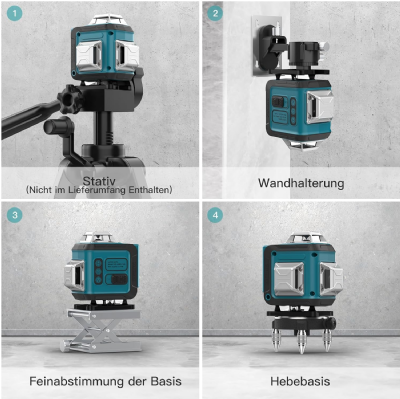 Niveau Laser Autonivelant Vert 4 x 360°, Laser Chantier 4D 16 Lignes,