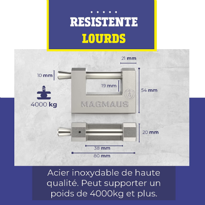 Magmaus® RTL/80 [Anti-rouille] Cadenas d'extérieur ultra résistant 3 clés [Haute sécurité] [Acier inoxydable] résistant aux intempéries - Idéal pour...