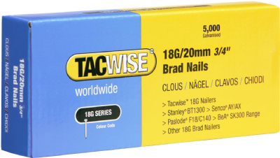 Tacwise 0395 Clous de Finition Brad Galvanisés de Type 18G / 20 mm, Lot de 5.000 