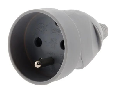 Fiche électrique femelle 2 pôles + terre 16A. couleur gris
