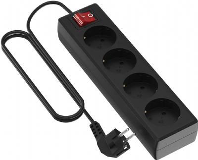  Garza 430063 Power-Base Multiple Basic de 4 Prises schuko, câble 1.5 mm x 3 m, Couleur, Noir, Medium