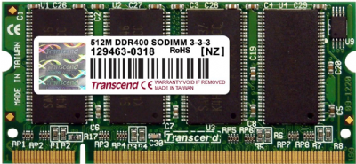 Transcend - Mémoire sans tampon DDR - 512 Mo - SO DIMM 200 broches - 400 MHz / PC3200 - CL3 - 2.6 V - Non ECC