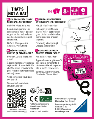 Ravensburger – That's not a hat – Jeu de cartes d’ambiance - en famille ou entre amis - 3 à 8 joueurs à partir de 8 ans – Mixte - 20954 - (Multilingue - Français inclus)