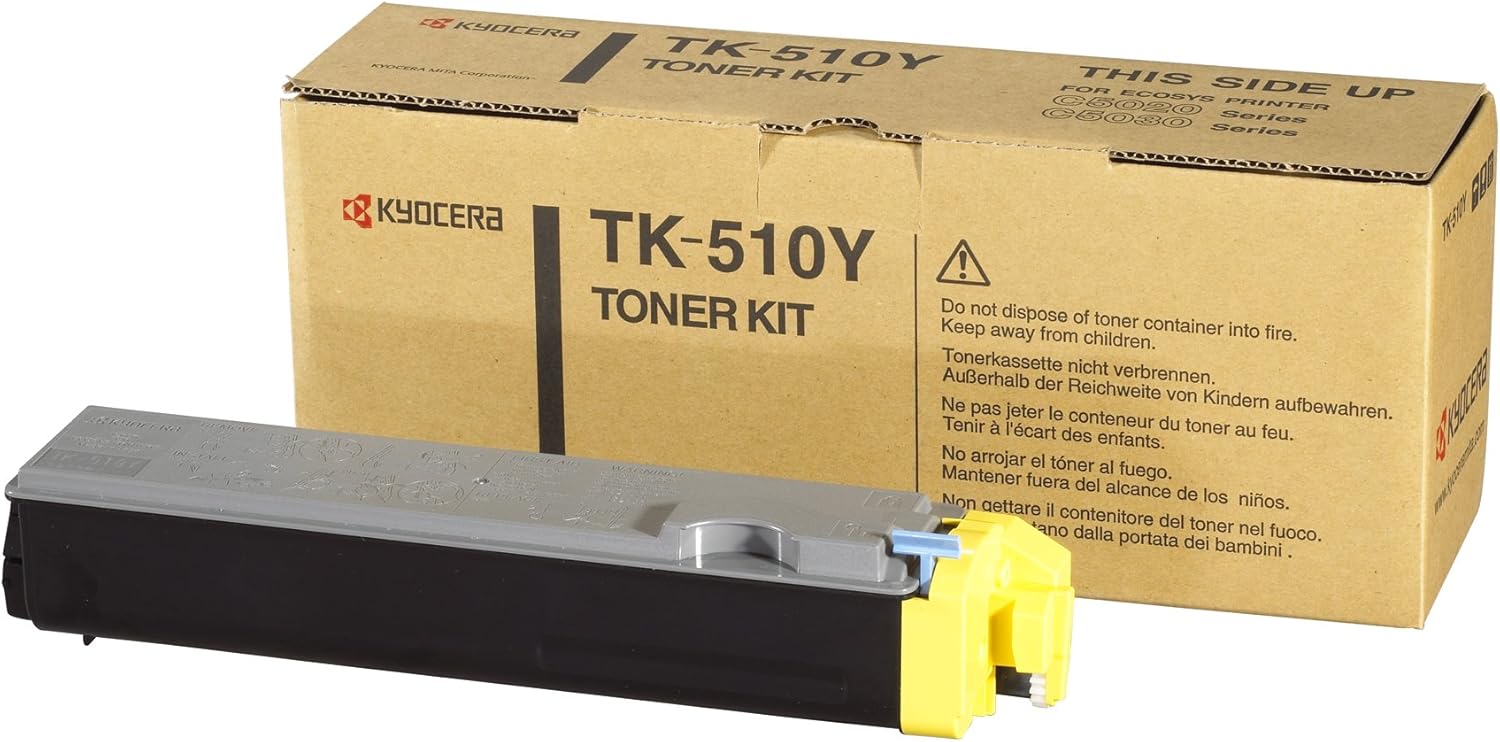 Toner Kyocera TK-510Y d'origine. Jaune, 8 000 pages ISO 19752, compatible imprimante ECOSYS FS-C5020N, FS-C5025N, FS-C5030N