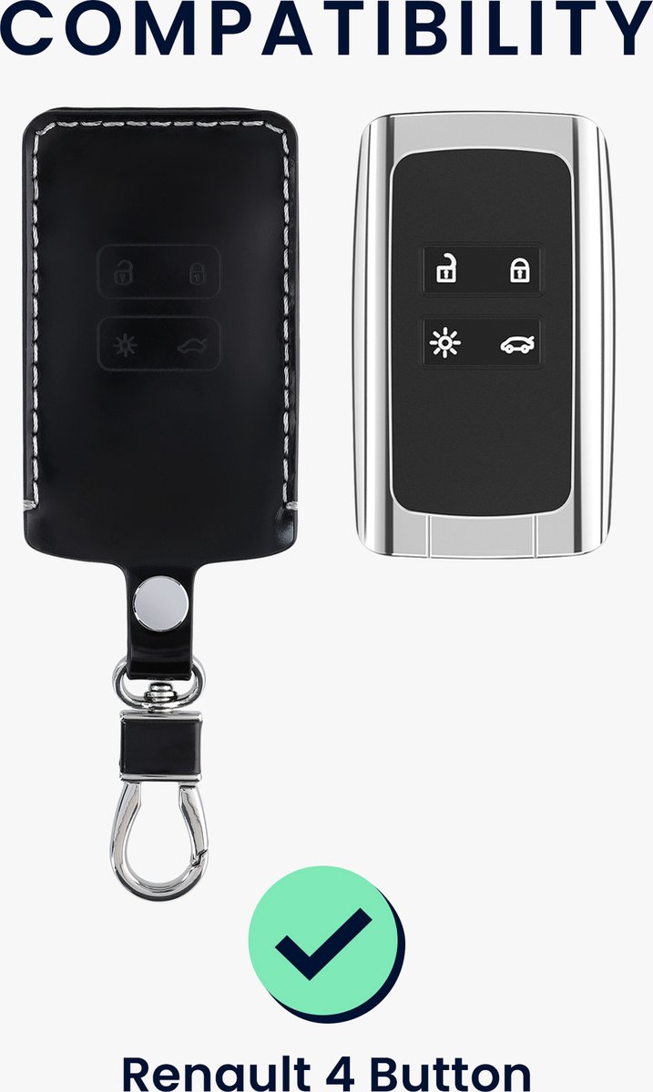 Étui à clés de voiture kwmobile pour clé de voiture Renault Smartkey à 4 boutons (Keyless Go uniquement) - Boîtier de clé de voiture en noir brillant